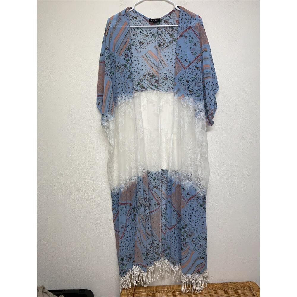 Gigio By Umgee Duster Kimono Patch Print Floral Lace Summer Beach Boho Size M